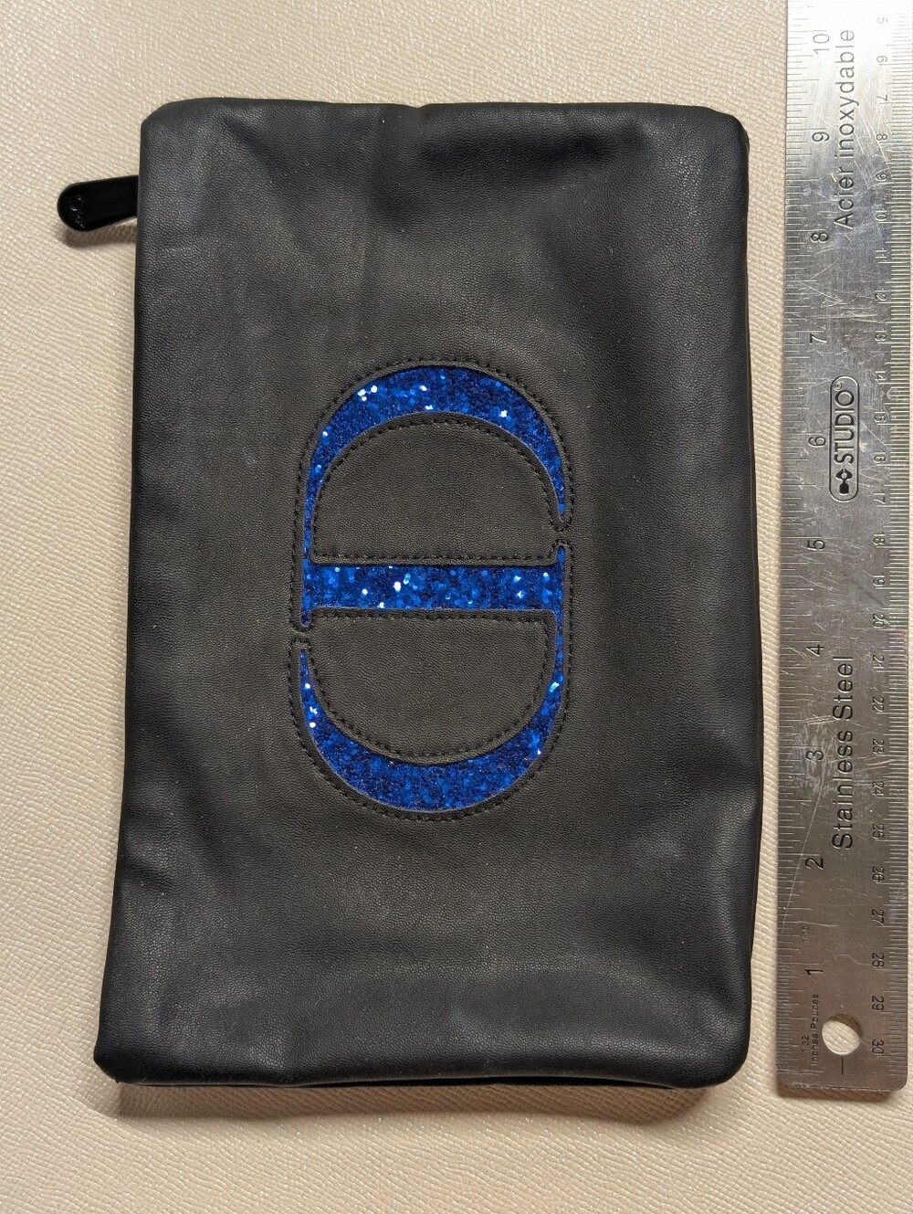 Christian Dior Black Leather Zip Pouch Makeup Bag Clutch